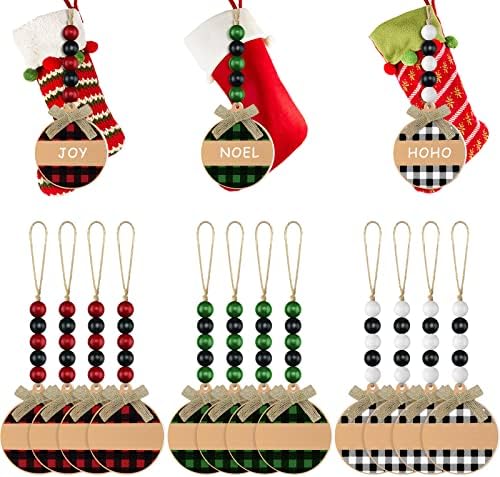 12 парчиња ознаки за дрво Персонализирани ознаки за порибување Божиќни порибни ознаки со ознаки со мушка за мерачи, карирани дрвени