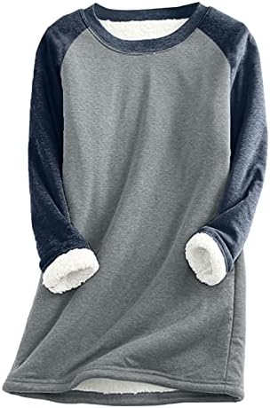 Women'sенски зимски топло шерпа руно наредено џемпер со долги ракави Дедо Мраз плус големина на екипажот на Шерпа-обложена туника врвови