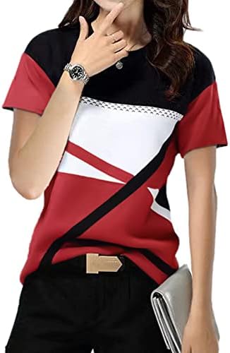 Плус големина на врвови за жени летен трендовски екипаж кратки ракави маички обични тенок вклопуваат бои за топични врвови на маицата