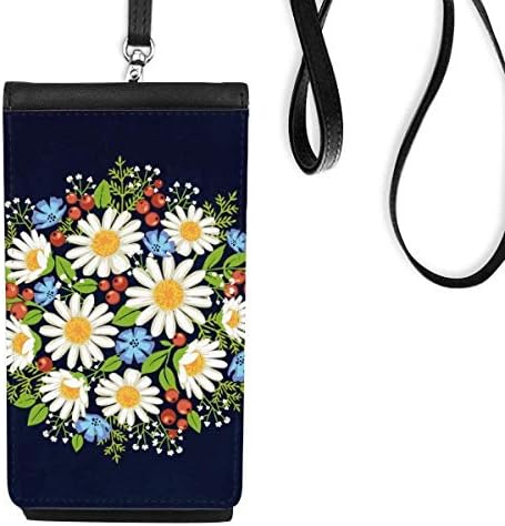 Белата хризантема остава овошен цвет телефонски паричник чанта што виси мобилна торбичка црн џеб