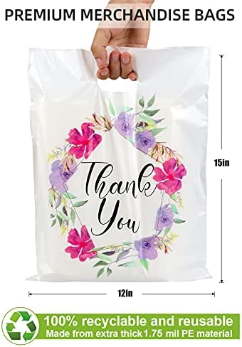 Popgiftu цветни благодарам пластични кеси 100 пакувања 12 x 15 Благодарам торби за мал бизнис, благодарам торби за купување со рачки,