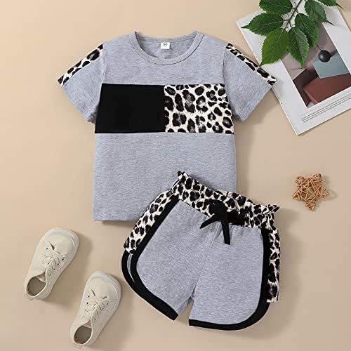 FOCUTEBB TOMDLER Девојче облека летни облеки Симпатична бебе кратка ракав маица шорцеви леопард камо отпечатено од 18 месеци