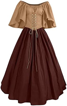 Женски ирски фустани Средновековна гроздобер блок во боја чипка на ракав на ракав од распрскувач Викторијан фустан на облеката