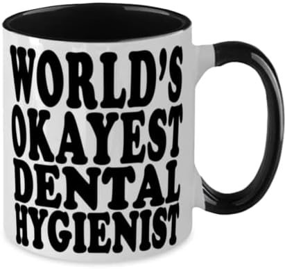 Светскиот хигиеничар во светот е прекрасен двоен тон црно -бел кригла со кафе 12oz за стоматолошки хигиеничар