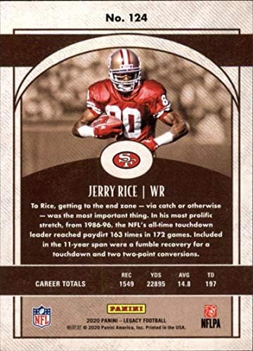 2020 Panini Legacy #124 Jerry Rice Legends San Francisco 49ers NFL Football Trading Card
