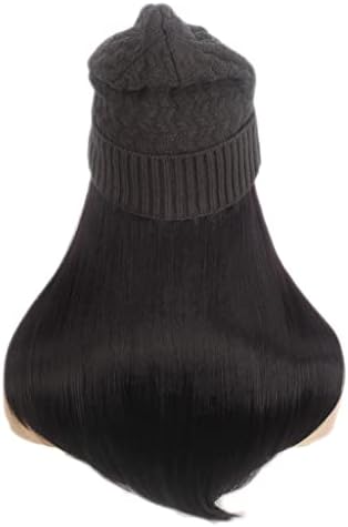 КЛККК Мода Европски И Американски Дами Коса Шапка Црна Плетена Капа Перика Долга Права Црна Перика Шапка