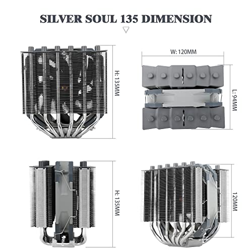 Топлинска сребрена Душа 135 Двојна Кула Процесорски Ладилник за Воздух, 6x6mm Топлински Цевки, Tl-D12PRO-G PWM Вентилатор, Алуминиумски