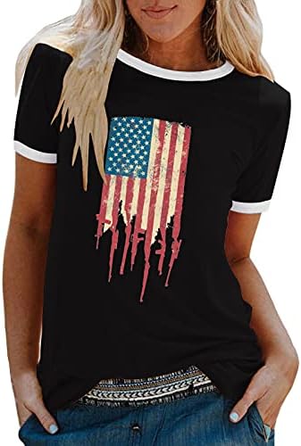 Американско знаме срце за жени за жени 4 -ти јули патриотска кошула трендовски лабава вклопена туника маичка графичка блуза за независност
