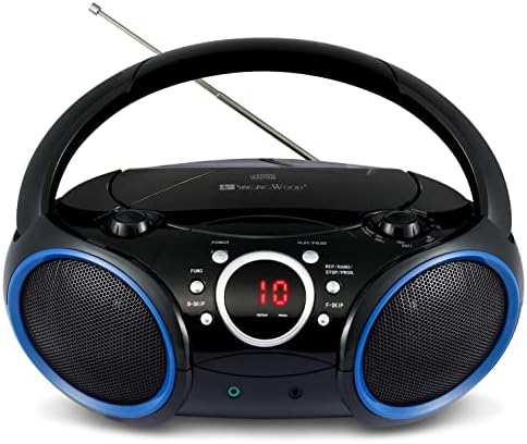 Пеење дрво 030C Преносен ЦД плеер Boombox со AM FM Stereo Radio, Aux Line In, приклучок за слушалки, поддржана AC или батерија