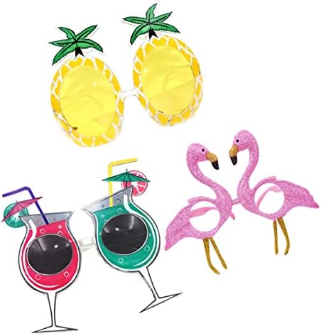 9 парчиња овошје ананас за очила за овошје Луау танцувајќи хавајски очила летни фламинго забава за сонце за сонце Смешно жолти материјали