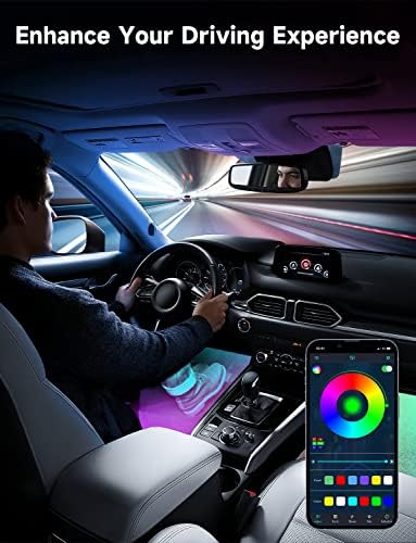 Lsenlty Повеќебојни Внатрешни Светла За Автомобили, КОНТРОЛА На Апликации RGBIC SMART CAR LED Светла, 16 Милиони Бои Опција За Внатрешни