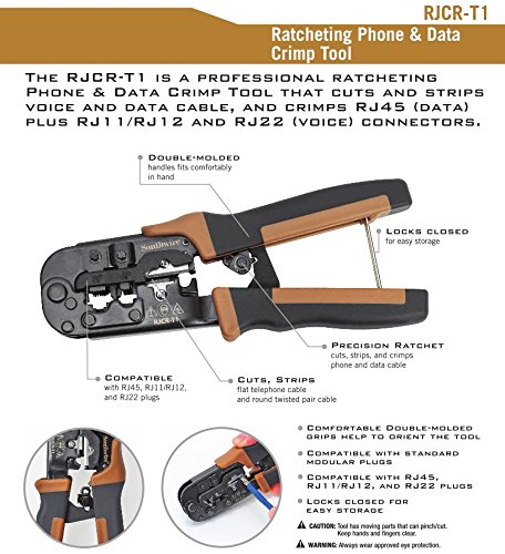 Southwire RJCR-T1 3-во-1 Телефон &засилувач; Комплет За Алатки За Стегање Податоци-Парчиња, Ленти И Стеги Мрежни И Гласовни Кабли