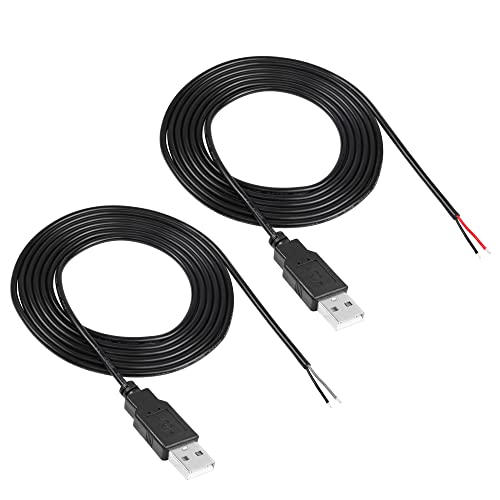 Riieyoca 2pcs USB 2.0 машки приклучок 2pin гола жица, USB -кабел за податоци за напојување DIY пигтаил кабел за инсталирана USB