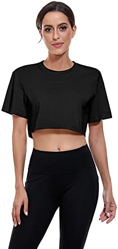 Heentan 2 пакуваат жени исечени маички со кратки ракави, случајни основни тренинзи за тренингот, врвни спортски тркалезни врати за вратот за јога