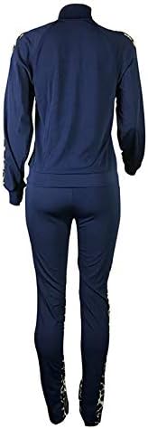 Сетови за тренингот за жени трендовски ленти со висока јака патент -кошула врвови, тенок вклопување, обични остатоци од панталони 2 парчиња облеки