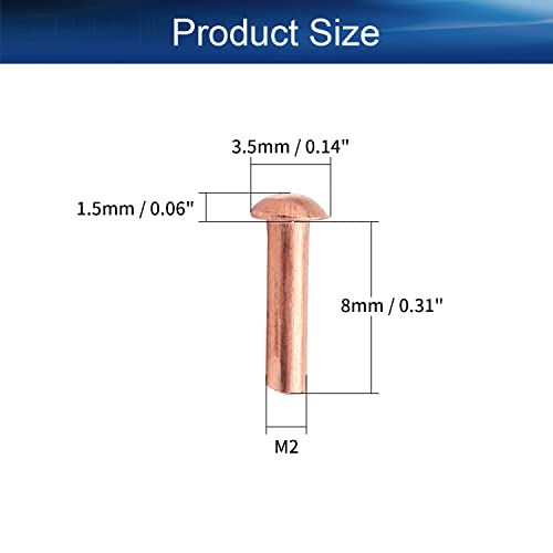 Bettomshin 200pcs m2 тркалезна глава бакар цврсти завртки за зацврстување 0,08 dia x 0,31 должина за електрични апликации бакар