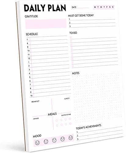 Daily Planner Notepad - A5 Календар, Распоред, организатор со приоритет, да се направи список, состаноци, белешки, оброци и трагач за внес на вода, 50 дадени подложни за планирање