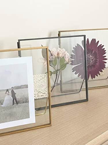 Beedecor Double Glass Frame за притиснати цвеќиња, лисја и уметнички дела - бронза 6x6 стои квадратни метални рамки за слики,