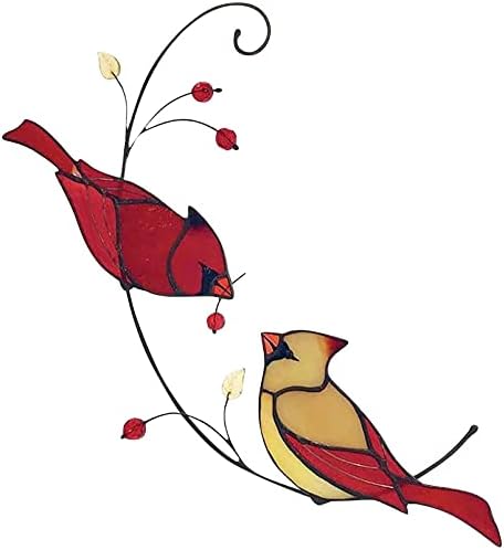 Јајјун кардинал птица витраж, украсен украс прозорец што виси украсен украс за домашна декорација за спомен -занаетчиски занаети на отворено