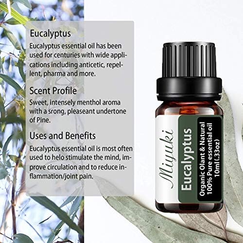 Miyuki Eucalyptus & 4pack есенцијални масла поставува органски олант и природни чисти масла од терапевтско одделение со лаванда,
