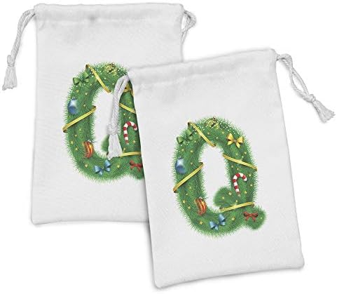 Амбесон Божиќ Азбука Ткаенина Торбичка Сет на 2, Монограм П Со Празник Мотив Печатење На Обична Позадина, Мала Торба За Влечење За Тоалети
