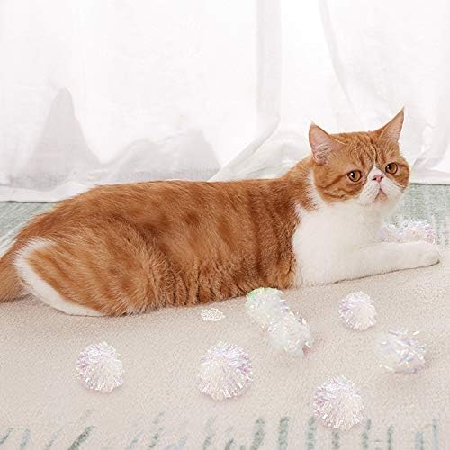 20 парчиња топки за крцкање милар за мачки, 2 инчи сјајни играчки со топка со мачки, лесна лесна безбедна интерактивна играчка