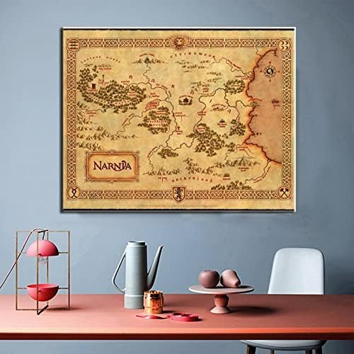 Мапа на Нарнија од лавот, вештерката и гардеробата - фантазија за домашен декор во постери печати платно платно платно постери и отпечатоци
