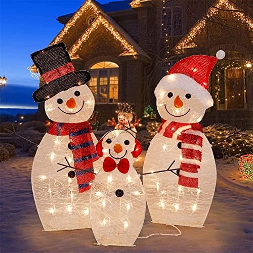 2022 Осветлени Божиќни украси на снежни луѓе, 20 светла пред осветлување на семејството Снежен човек со осветлена батерија, акрилик