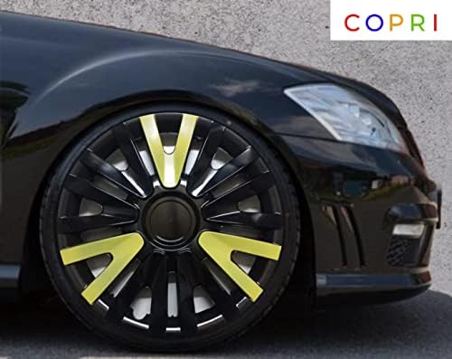 Копри сет од покривка од 4 тркала од 14 инчи црно-жолти Hubcap Snap-on одговара на акцентот на Hyundai