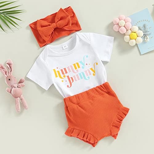 Kephay новороденче бебе девојче Хуни зајаче ромпер -облека облека со шорцеви со шорцеви со помпомски лента за глава