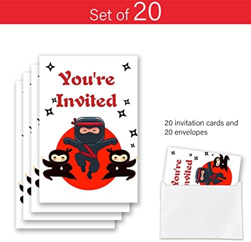 20 Пакет Нинџа Партија Покани Со Коверти Повикувајќи Сите Нинџи Тема Пополнете Покани Картичка За Момчиња Нинџа Роденден Материјали