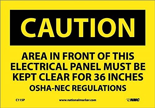 NMC C115P OSHA знак, „Областа за претпазливост пред овој електричен панел мора да се чува јасна за 36 инчи регулативи OSHA-NEC“, 10 „ширина