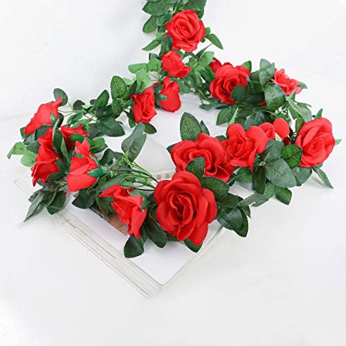 Luyue 2pack-15ft лажна црвена роза Визола Божиќна вештачка вештачка цвет винова цветна висечка лак свадба декорација за дома