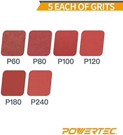 POWERTEC 110541, 30 пакет, 8 PSA A/O пескачки диск | 60, 80, 100, 120, 180, 240, разновидни грицки, црвено