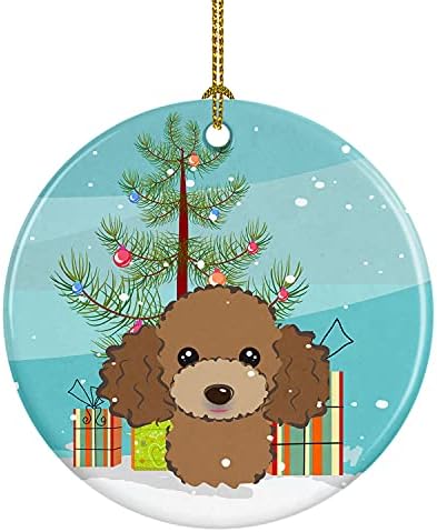 Богатства на Каролина BB1628CO1 новогодишна елка и чоколадо кафеава пудлица керамички украс, украси за новогодишни елки, виси украс
