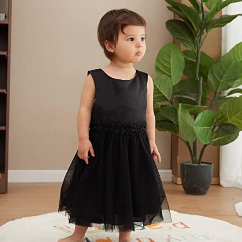 Опаво дете бебе девојче црна фустан свадба деверуша 3Д цвет тул чипка сатен принцеза фустани забави за погребна наметка