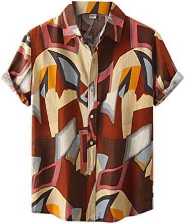 Хавајска кошула за мажи ， случајно печатено копче надолу лапел кратки ракави тенок фит маици летни стилови на плажа за одмор
