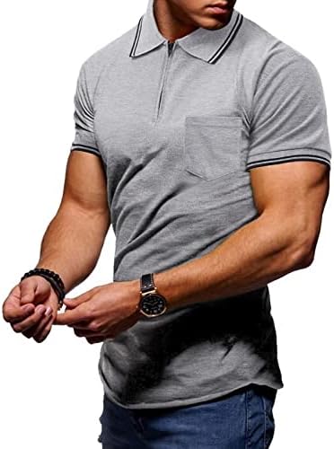 Рела Бота Менс Поло кошули на отворено тренингот мускулен голф атлетски обичен шарени маици со краток ракав тенок фит патент џеб