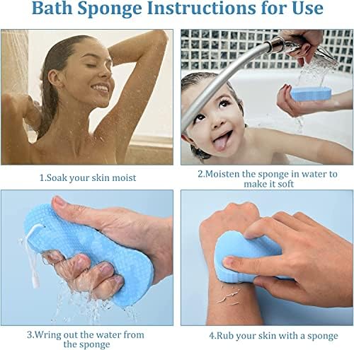 FitMedify Sponge Sponge, 4PCS ексфолирачки сунѓер за бања, четка за туширање со сунѓер од 3Д бања, Суперпелер Отстранете ја мртвата кожа, Суперпелер