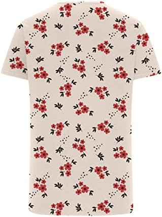 Женски летни кошули 2023 фустани обични врвови графички печатени манчиња чипка за чипка V вратот маици лабава вклопена туника блуза