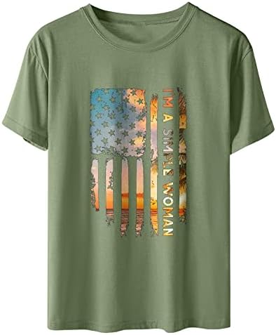 4-ти јули врвови за жени со кратки ракави со кратки ракави маици со американски знами