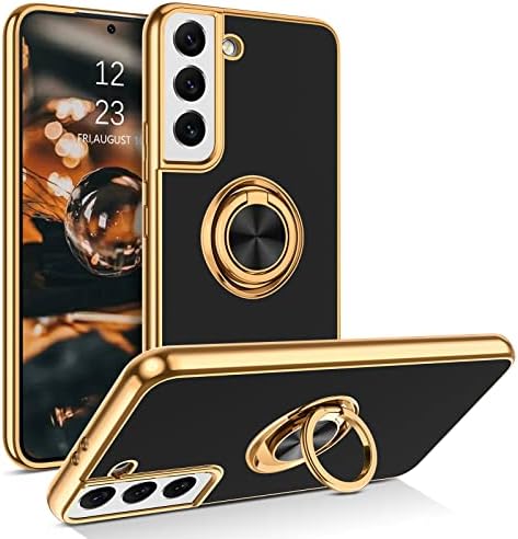 Телесо Samsung Galaxy S21 Plus Case, Електроплиран Galaxy S21 Plus Телефонски случај со 360 ° држач за прстенести држач за мека TPU Mount