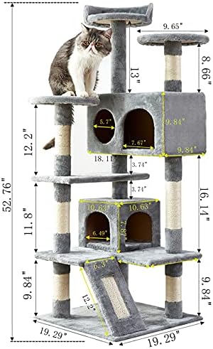 Мачка дрво, 52,76 инчи кула со мачки со табла за гребење на сисал, куќа за мачки дрвја со поставена платформа, 2 луксузни кондоми, за