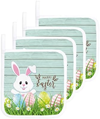 Кујнски Полтер сет од 4, пролетно зајаче јајце цветни тревни пасишта Велигденски тенџери за садови Топлика Топла подлога, зајачко цветница