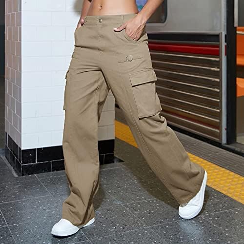 Лабава фитинг панталони за жени обични 2023 карго панталони жена опуштена вклопена буги облека црни панталони високи половината