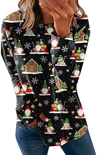 Божиќни печати дуксери за џемпери женски обични пад на долги ракави за џемперки врвна лесна блуза 6 мемориска пена