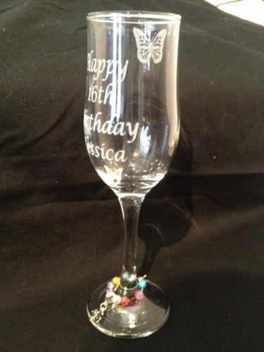Персонализиран Среќен Роденден Шампањ Стакло Флејта со Пеперутки Од Чичи Подароци