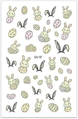 Велигденски налепници за нокти водоотпорни 3Д Велигденско јајце зајаче сјај во налепниците за уметност во темни нокти, самолепливи нокти декоративни