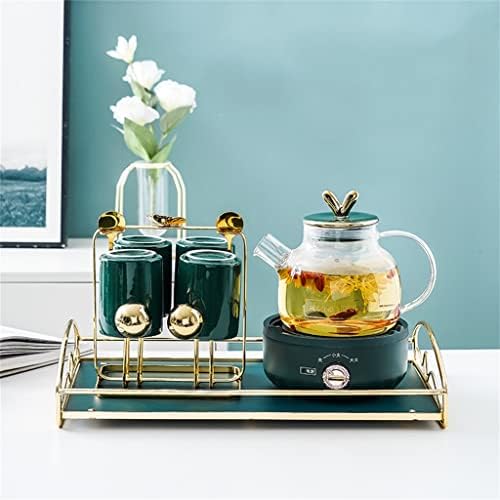 Стаклен чај отпорен на чај со висока температура, поставена дневна соба, нордиски двор попладневен цвет и овошје 1.1л чајник