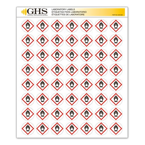GHS/HAZCOM 2012: Етикета за пиктограм на Класа на опасност, круг на пламен, 1/2 секој